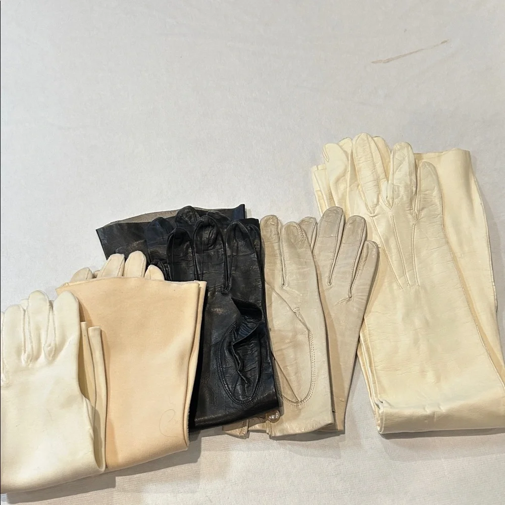 Vintage Leather and Fabric Gloves Set of 5 size is 6 1/2 to 7 1/2